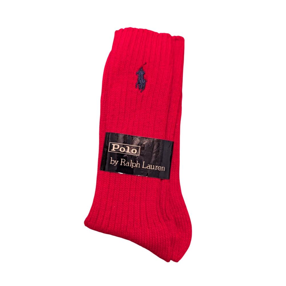 Polo Ralph Lauren Women Accessories, Red Ribbed Crew Socks, Shoe size 10-13